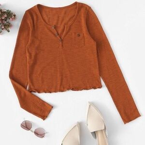 Crop Top  Long Sleeves Orange Tee - S